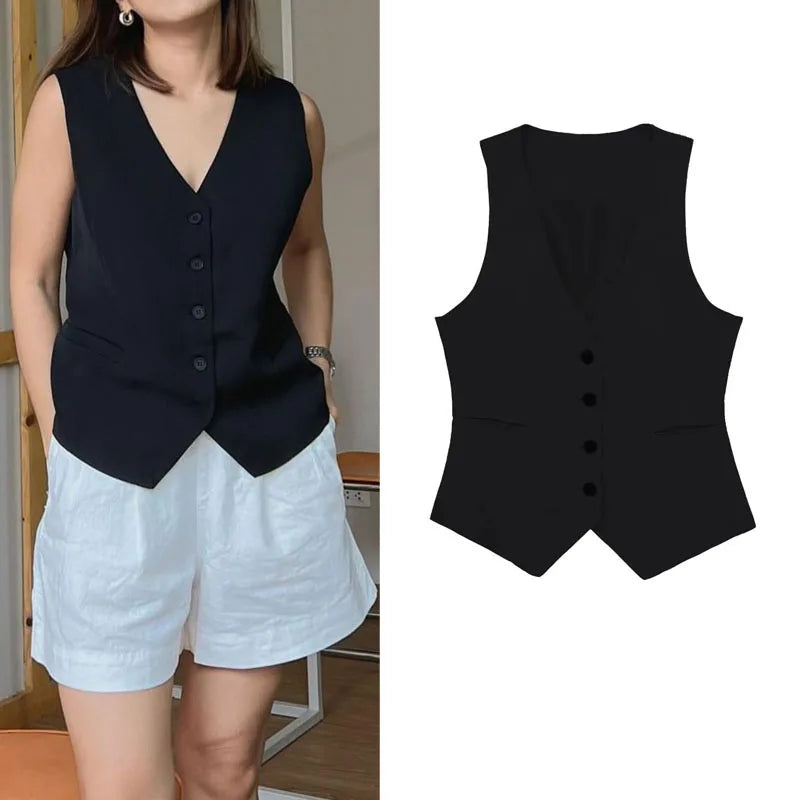 Ashoreshop-Women's Vest Linen Sleeveless Suit Vest for Women 2024