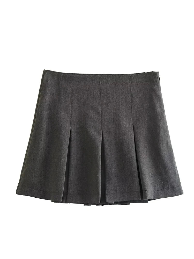 Ashoreshop-Womens Pleated Mini Skirt and Shorts Grey Mini Skirts Women Ruffles Pleated Sexy Shorts Skirts2