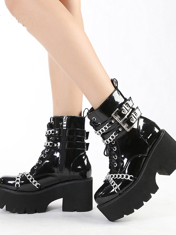 Punk Biker Shoes Boots Black Dark Cool Thick Platform Motorcycle Boots for Women