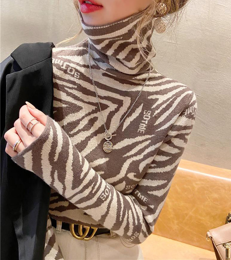 Ashoreshop Slim Fit Womens new leopard pullover turtleneck sweater