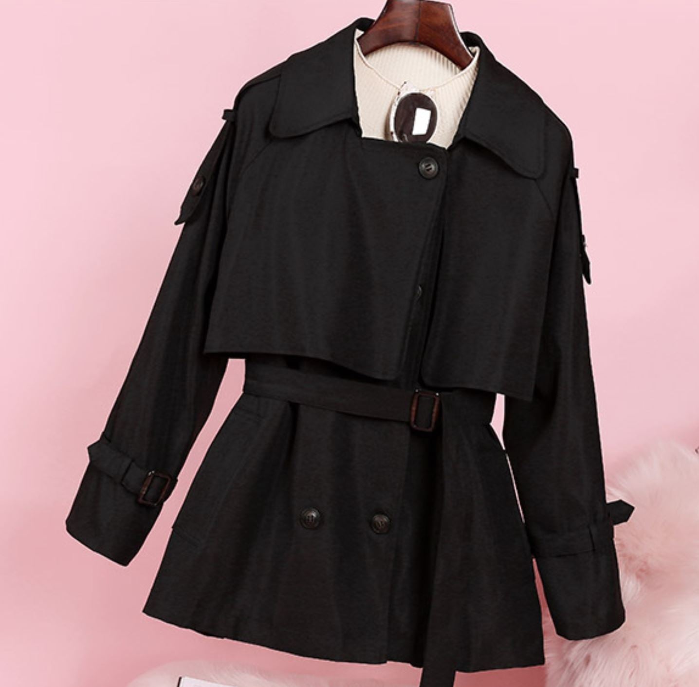 ASHORESHOP Spring Autumn Short Trench Coat Modern Classic Short Coat with Flange Hot sale