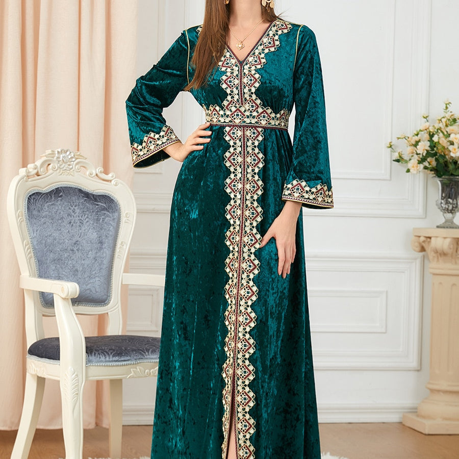party arabic dress Al Najma Women's Elegant Sequin Patchwork Poncho Design Waist Cinched Party Arabic Dress Evening Wear For Women Modest Dress