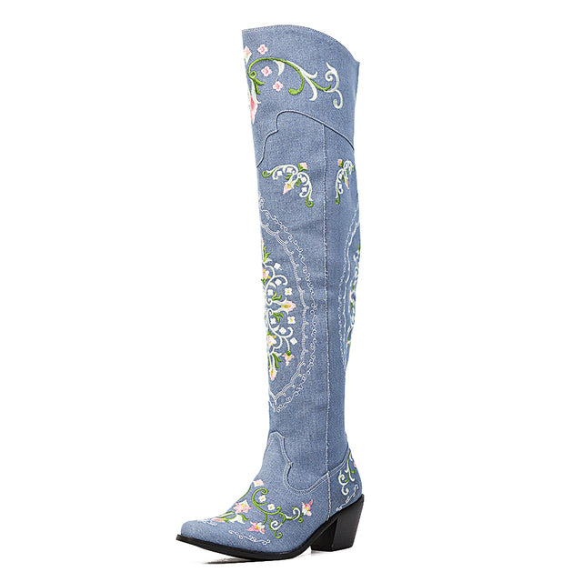 Cowgirl Boots Embroidered Western Knee High Boots