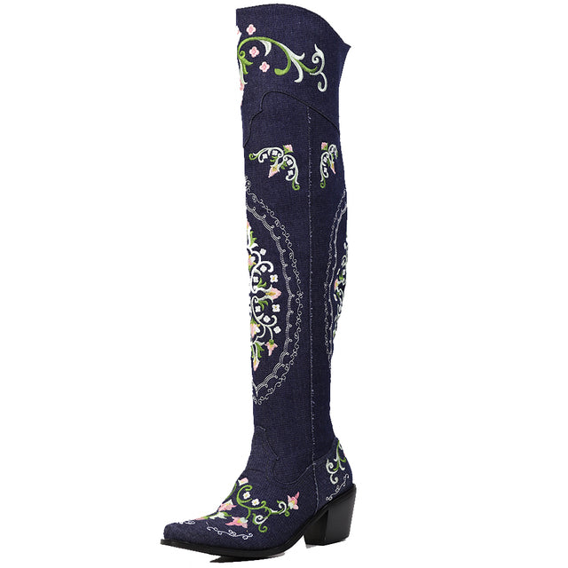 Cowgirl Boots Embroidered Western Knee High Boots