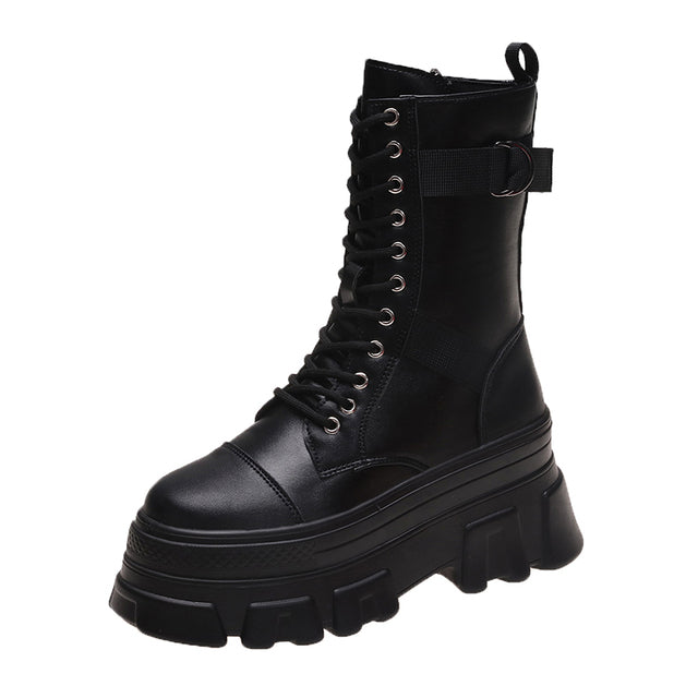 Motorcycle  Boots Women High Platform Sneakers Platform 8CM Ankle Boots