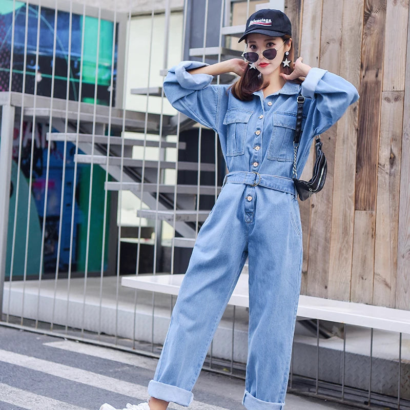 Ashore Shop Women s Retro Denim Jumpsuit High Waist Jeans Overalls ASHORE SHOP
