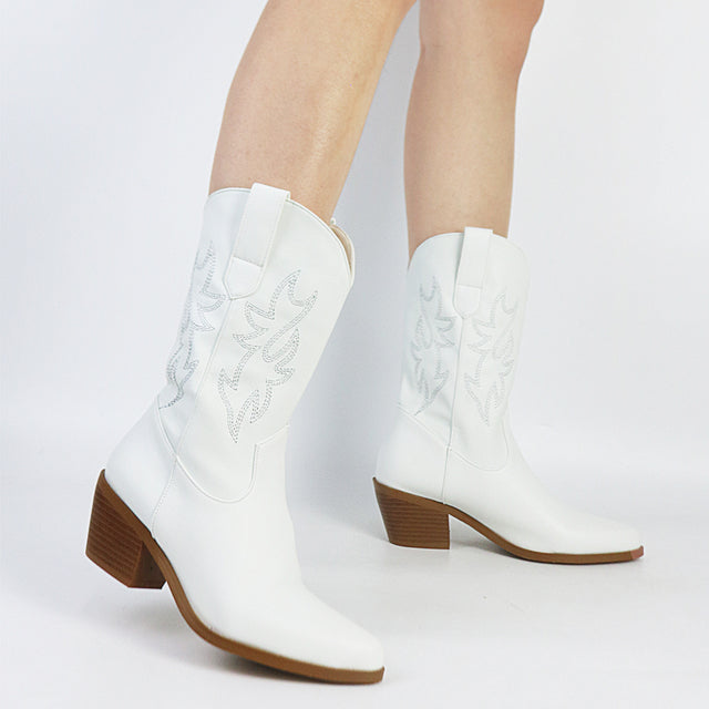 White Cowgirl Western Cowboy boots for Women Ankle Boots