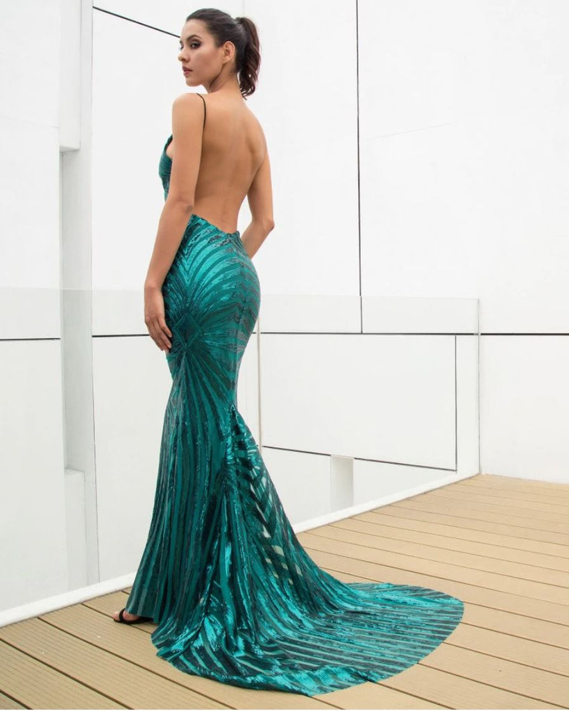 AshoreShop Gleaming Sequins Shapely Elegant Mermaid Long Dress to Dazzle