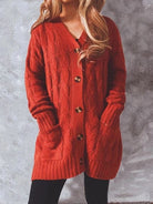 Womens Sweater Cardigans Single Breasted Pockets Knitted Cardigan