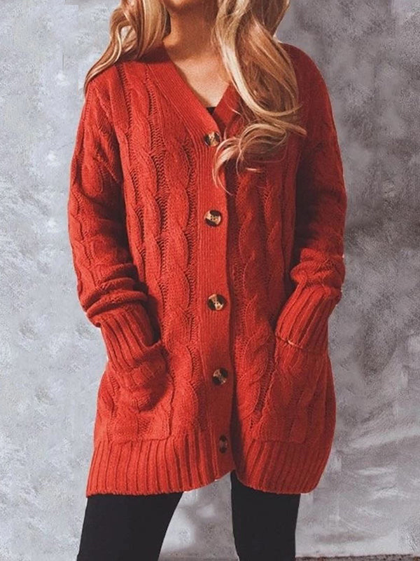 Womens Sweater Cardigans Single Breasted Pockets Knitted Cardigan