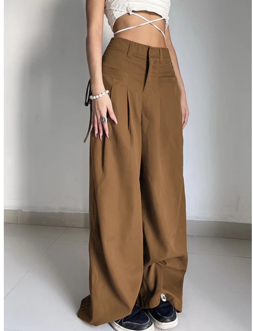 Casual Wide Leg Pants Women High Waist Street Basic Loose Sweat Trousers