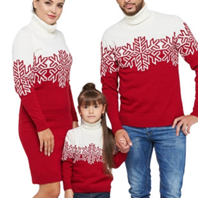 Christmas Jumpers Thicken Warm Turtleneck Xmas Family Look Family Matching Sweaters