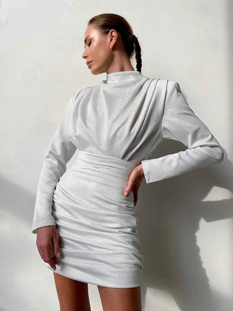 Women's Satin Dress Elegant High Waist Ruched Dresses For Women 2024