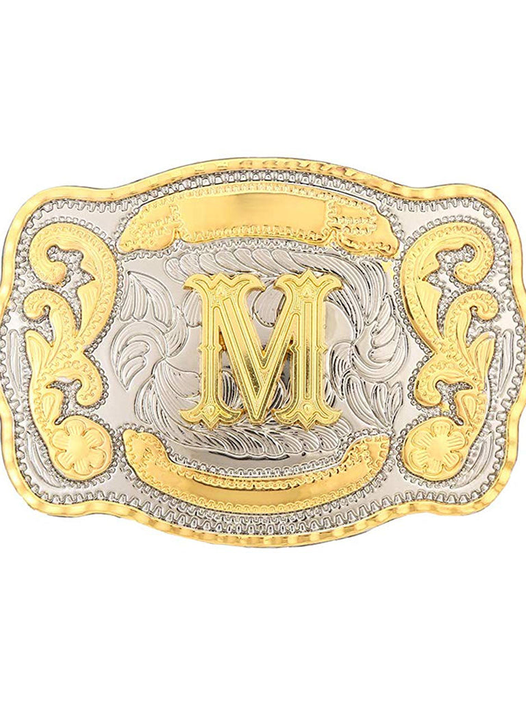 Ashore Western Shop: Rectangle gold Western Belt Buckle Initial Letters ABCDMRJ to Z Cowboy Rodeo Small Gold Belt Buckles for Men Women