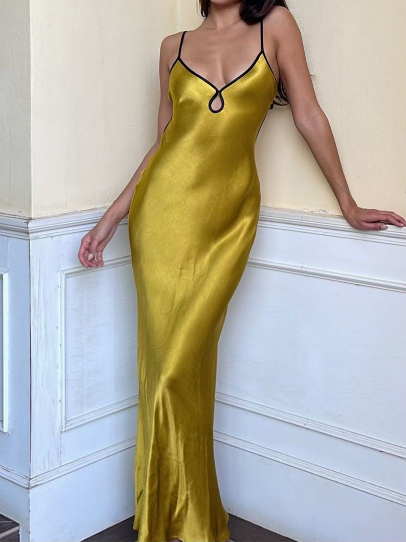 Ashore Shop Maxi Dresses Maxi Dresses Satin Sexy Backless  for Women Club Party Vestido Sleeveless Slip Sundress Vestido Clothes