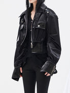 2022 Autumn Women Motorcycle Jackets Zipper Spliced Short Faux Leather Coat