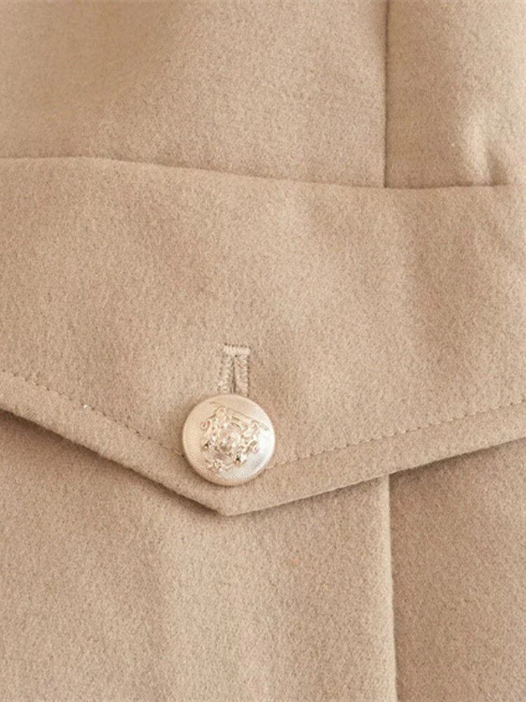 Ashore Shop Elegant Wool Coats Women's Woolen Coat Fur Collar Slim Single Breasted Midi Length Coats