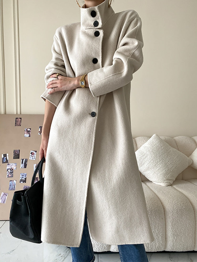 Long Wool Coat Women's Woolen Coat Turtleneck Overcoat Autumn 2022
