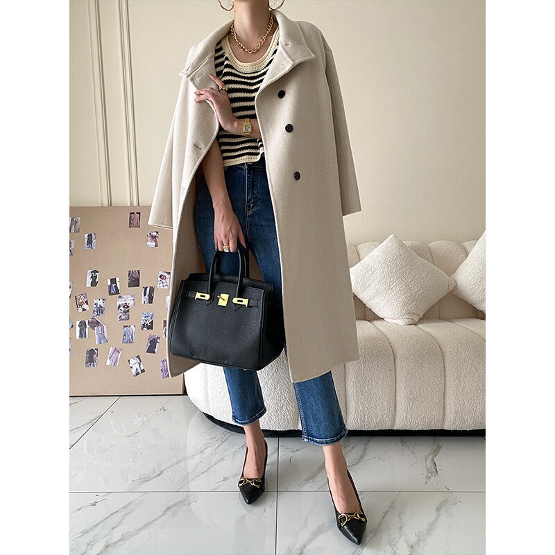 Long Wool Coat Women's Woolen Coat Turtleneck Overcoat Autumn 2022