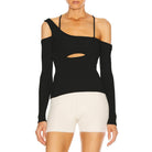 Ashore Shop Irregular Tops asymmetrical full sleeves square knitting elastic patchwork backlesss sexy top