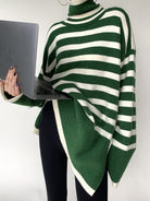 ASHORE Sweater Shop: 2023 New Knitted Sweater For Women Striped Turtleneck Knitwear Sweater Long 