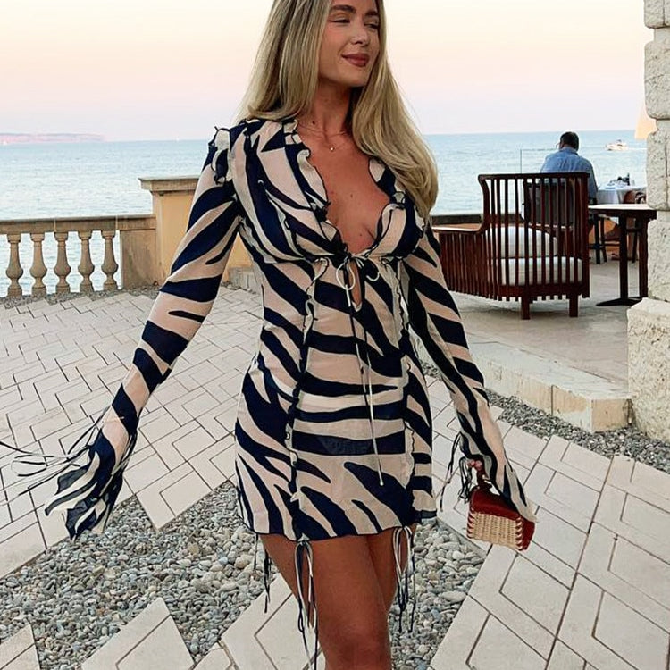 Beach Vacation Dress Print Long Sleeve Mini Summer Beach Dress Ruffles ASHORE SHOP Beach Vacation Dress Print Long Sleeve Mini Summer Beach Dress Ruffles ASHORE SHOP