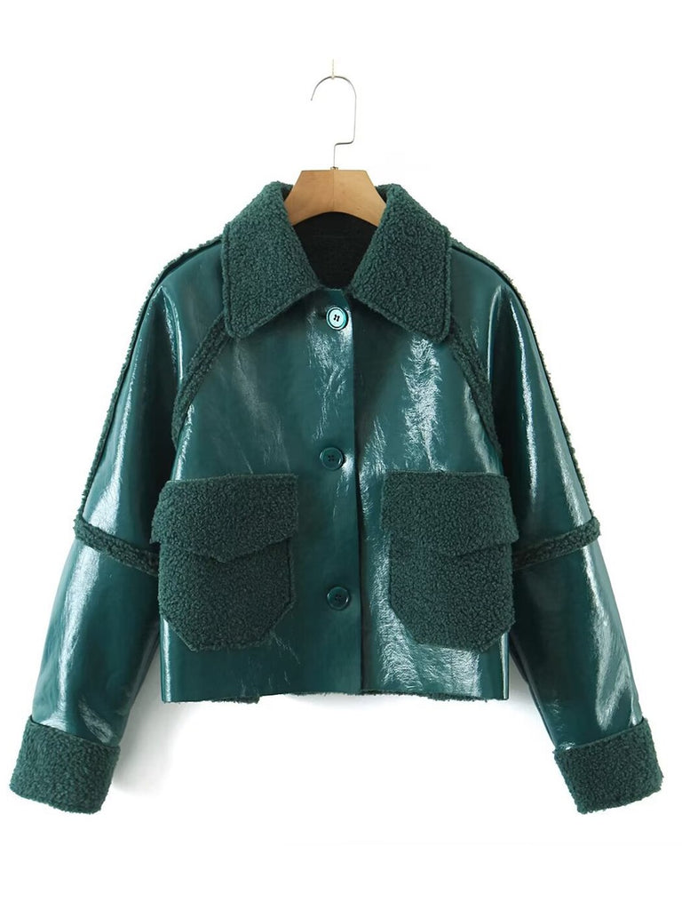 Ashoreshop-Women Autumn Winter Crop Pocket Coat Jacket Fashion Street Punk Outerwear 2022