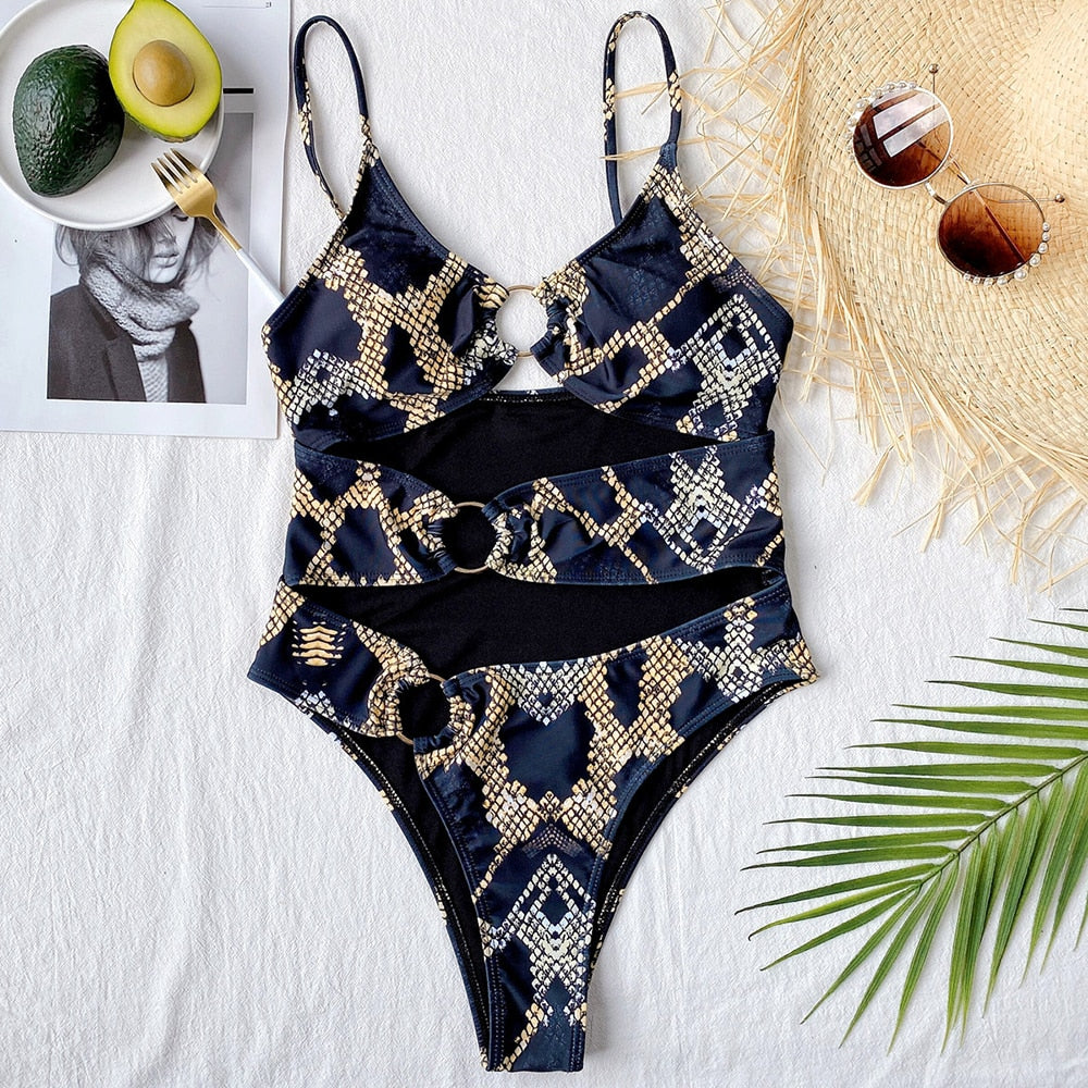 Ashore Swim Shop Sexy Snake Print Swimwear Women String One Piece Swimsuit