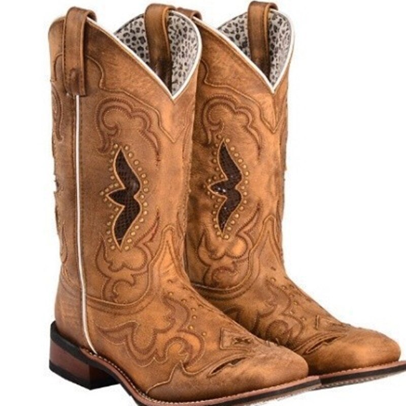 Western Quality Mid-calf Square Heel Cowgirl Boots Embroidered Cowboy Boots for Women