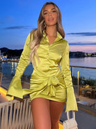 Ashore Shop Long Sleeve Bandage Satin Mini Dresses