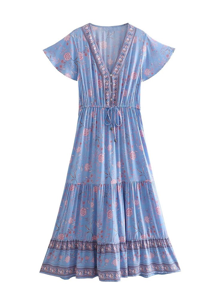 Ashore Vacation Shop 2023 Summer Boho Floral Printed Maxi Dress 