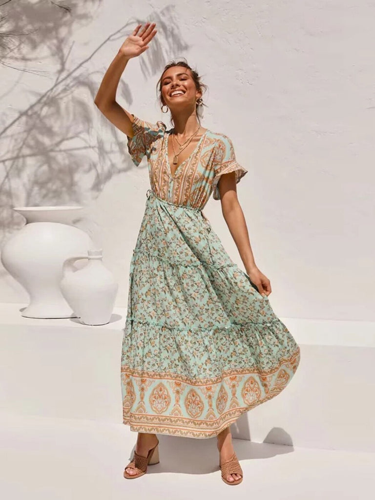 Ashore Vacation Shop 2023 Summer Boho Floral Printed Maxi Dress 