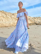 ASHORE SHOP Summer long dresses off the shoulder ruffle dresses Women Square Collar Sexy Fashion Lace Up Midi Dresses Boho Loose Waist Retro Floral Vestido