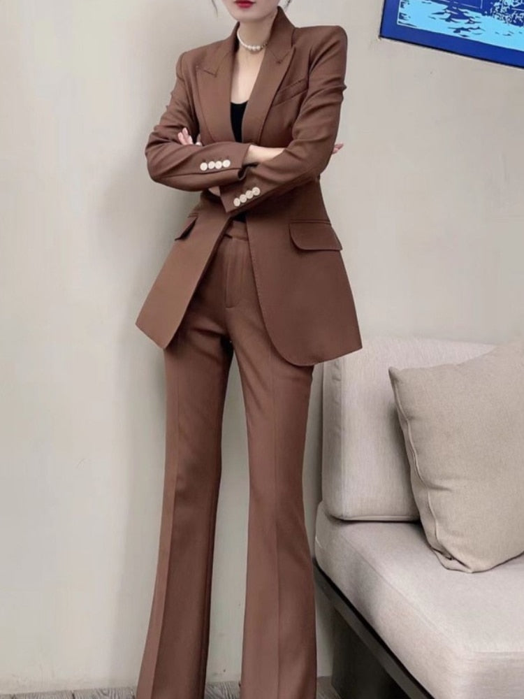 ASHORESHOP-Women Classic Blazer Pantsuit Office 2pc Suit Jackets