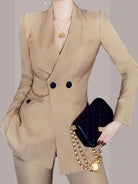 Women Business Pantsuit Formal Double Breasted Blazer Jacket and Long Pants 2 Pieces Set Female Outerwear Outfits