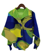 ASHORE Ripple Stretch: Print Pleated Shirts For Women  Turn-down Collar Long Sleeves Single Breasted Tops Female Vintage Clothes Spring