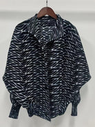 ASHORE Ripple Stretch: Print Pleated Shirts For Women  Turn-down Collar Long Sleeves Single Breasted Tops Female Vintage Clothes Spring