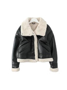 Winter Woman Imitation Leather Jacket Lapel Long Sleeve Thickened Jackets