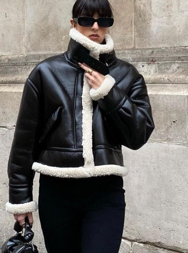 Winter Coats Women Thick Faux Leather Fur Sheepskin Coat Female