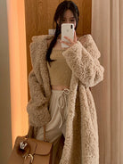 Winter Sheep Fur Long Oversized Shaggy Fuzzy Warm Thick Fluffy Faux Fur Coat Women