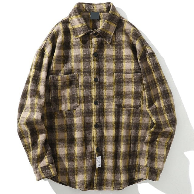 Men Autumn Winter Warm Woolen Shirt Jacket Unisex Long Sleeve Aztec Western Flannel Shirt