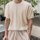 Ashore Shop Men T Shirt Solid Color V Neck Short Sleeve Casual Men Clothing 2023 Summer Loose