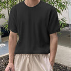 Ashore Shop Men T Shirt Solid Color V Neck Short Sleeve Casual Men Clothing 2023 Summer Loose