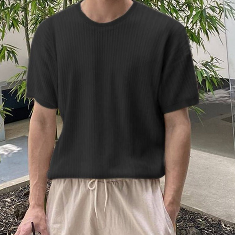Ashore Shop Men T Shirt Solid Color V Neck Short Sleeve Casual Men Clothing 2023 Summer Loose