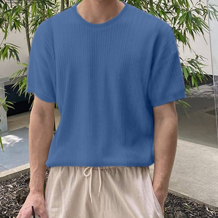 Ashore Shop Men T Shirt Solid Color V Neck Short Sleeve Casual Men Clothing 2023 Summer Loose