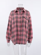 Ashore Shop Loose Pink Plaid Shirts And Tops