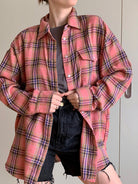 Ashore Shop Loose Pink Plaid Shirts And Tops