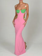 ASHORE Boutique Elegant Patchwork Hollow Out Maxi Dress For Women Robe Fashion New Sleeveless Backless Bodycon Party Long Dress Vestido