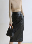 Midi Leather Skirt Women Brown White Black Long High Waisted Pencil Skirts