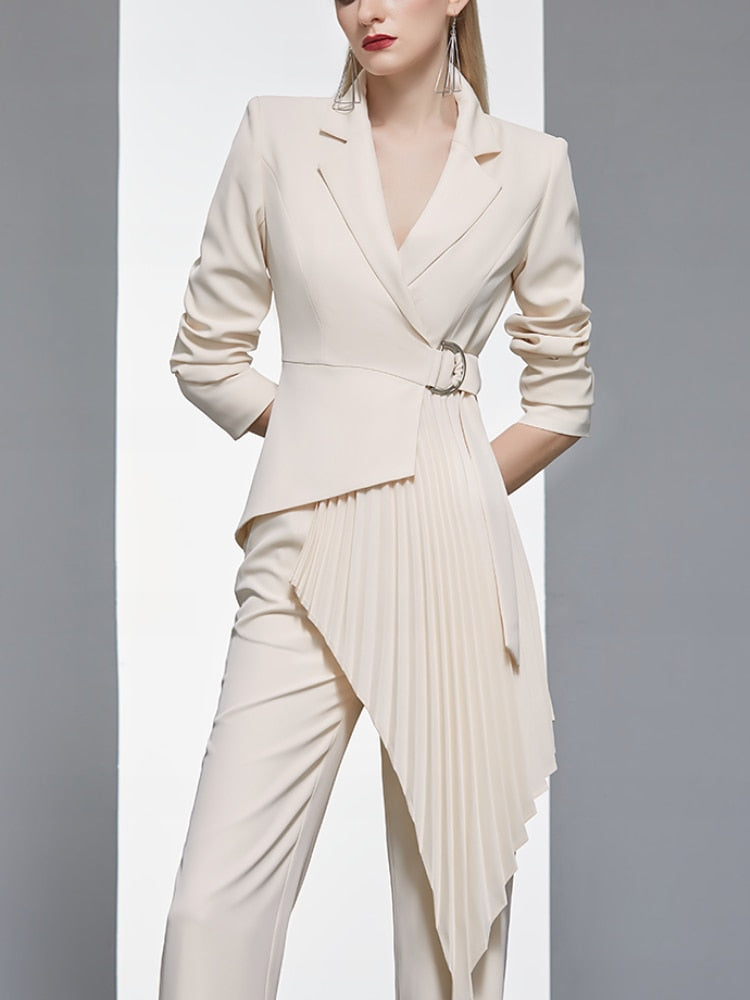 Newest 2023 Designer Women Fashion Blazer 2 Pieces Set Patchwork Vintage Suit Jackets Straight Pantsuit Female Chic Outfits